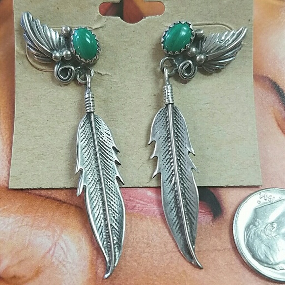Jewelry - Vintage Sterling Navajo Earrings Malachite Jewelry - Vintage Sterling Navajo Earrings Malachite